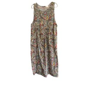 Vintage Erika & Co Green Corduroy Jumper w Blue/Red Paisley Florals Size L